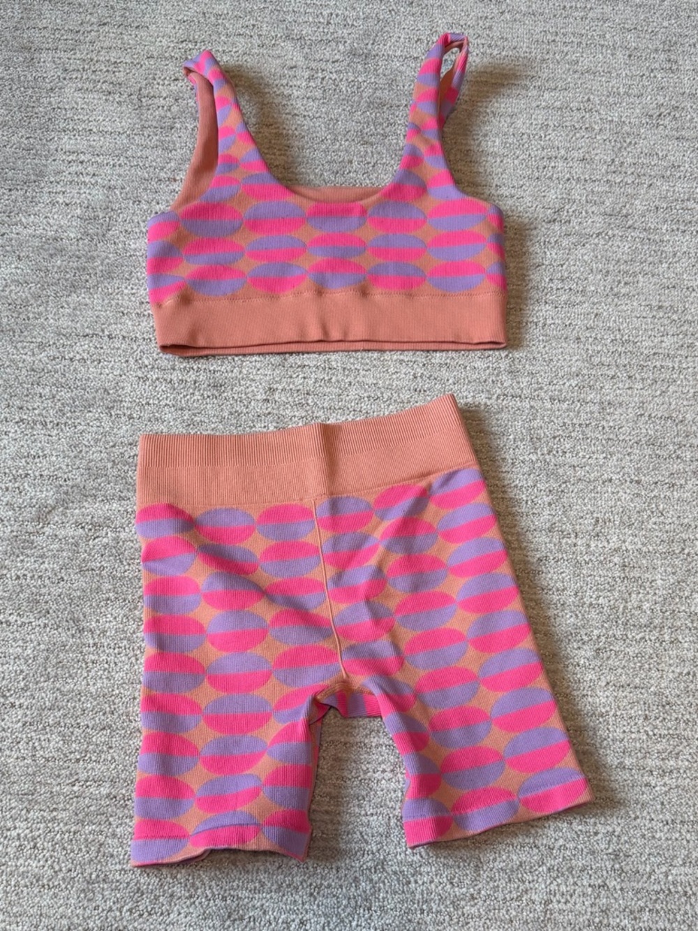 Fabletics Pink Rave Geo Multi Tank & Bike Shorts